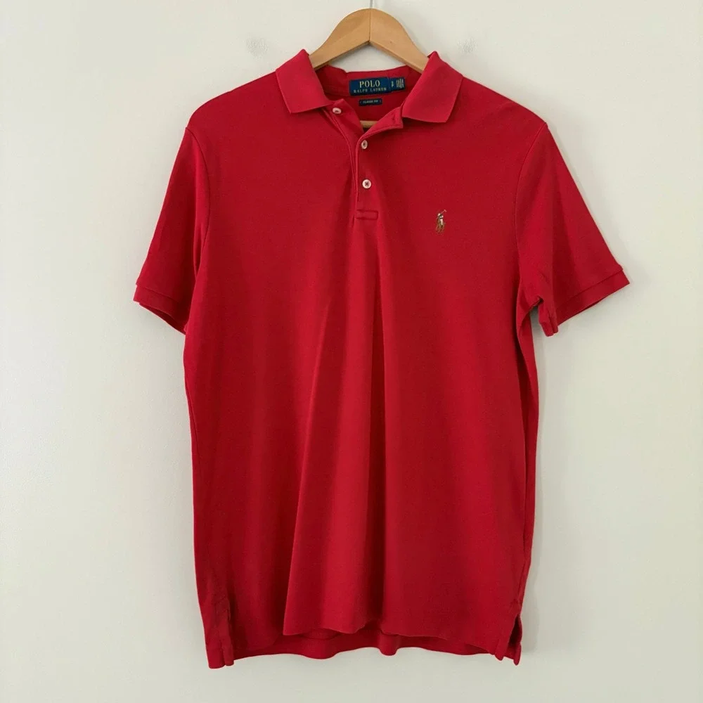 Polo Ralph Lauren Mens Shirt S Red Classic Fit Short Sleeve Pony Logo Cotton